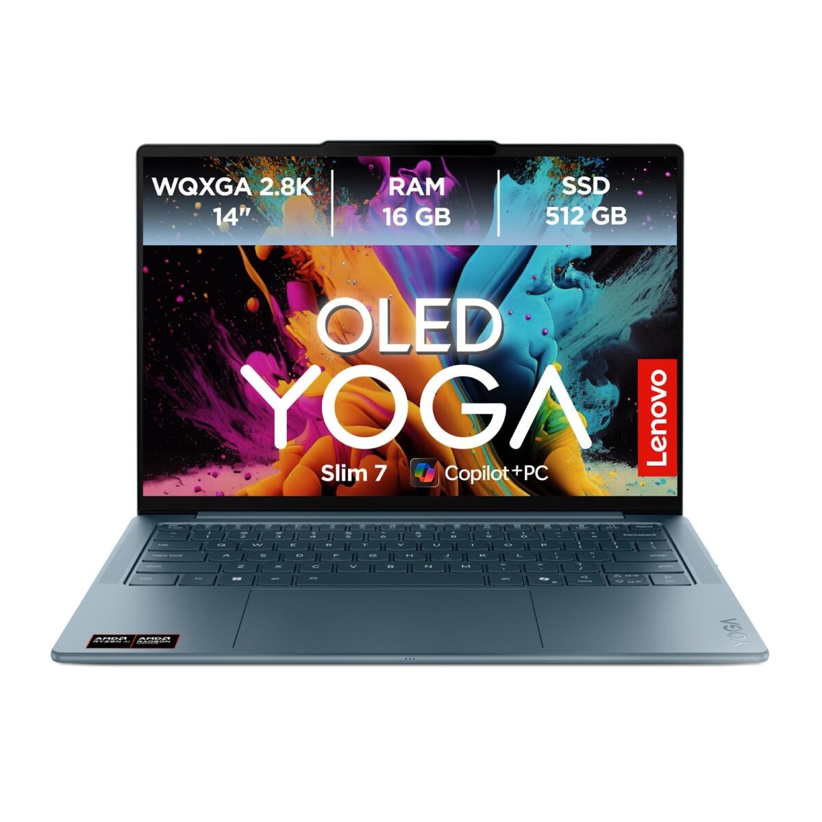 LAPTOP 14" LENOVO NB YOGA SLIM 7 14AKP10 AMD RYZEN AI 7 350 16GB DDR5 512GB SSD M.2 OLED FHD 600 nits WUXGA TIDAL TEAL - Image 1