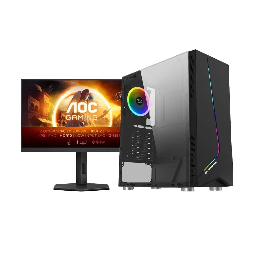 SET 5 Clutch Bundle 5 PC BLD AMD RYZEN 5 5500 RTX 3050 8GB 16GB DDR4 512SSD 700W XIGMATEK EROS BLACK & MONITOR GAMING 24" FHD AOC G4XE G4 180Hz BLACK - Image 1