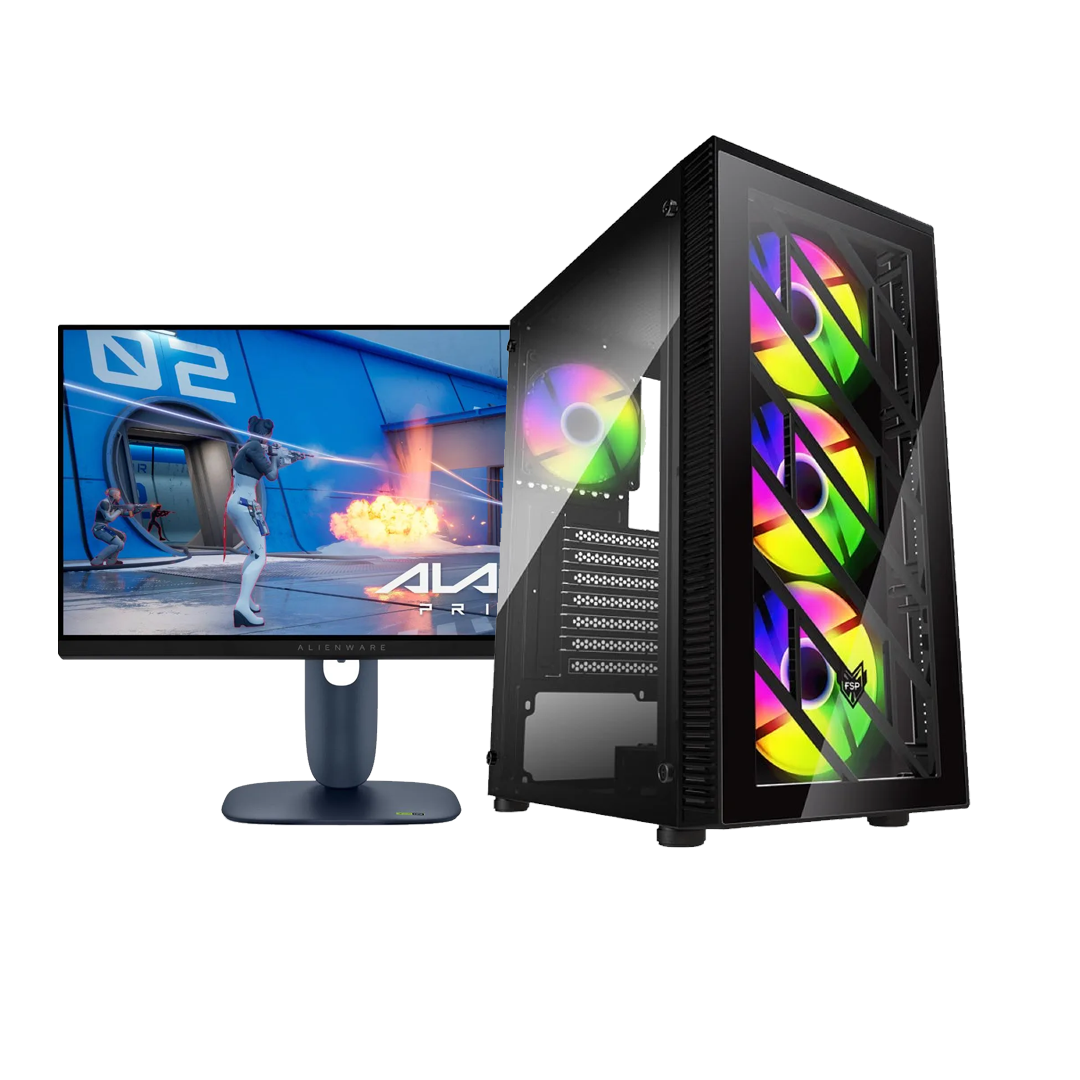 SET 7 Clutch Bundle 7 PC BLD AMD RYZEN 5 7500X3D RTX 5060 12GB 16GB DDR5 5600MHZ 1TB SSD M2 FSP CMT192 & MONITOR GAMING 24" DELL ALIENWARE AW2525HM 320Hz BLACK - Image 1