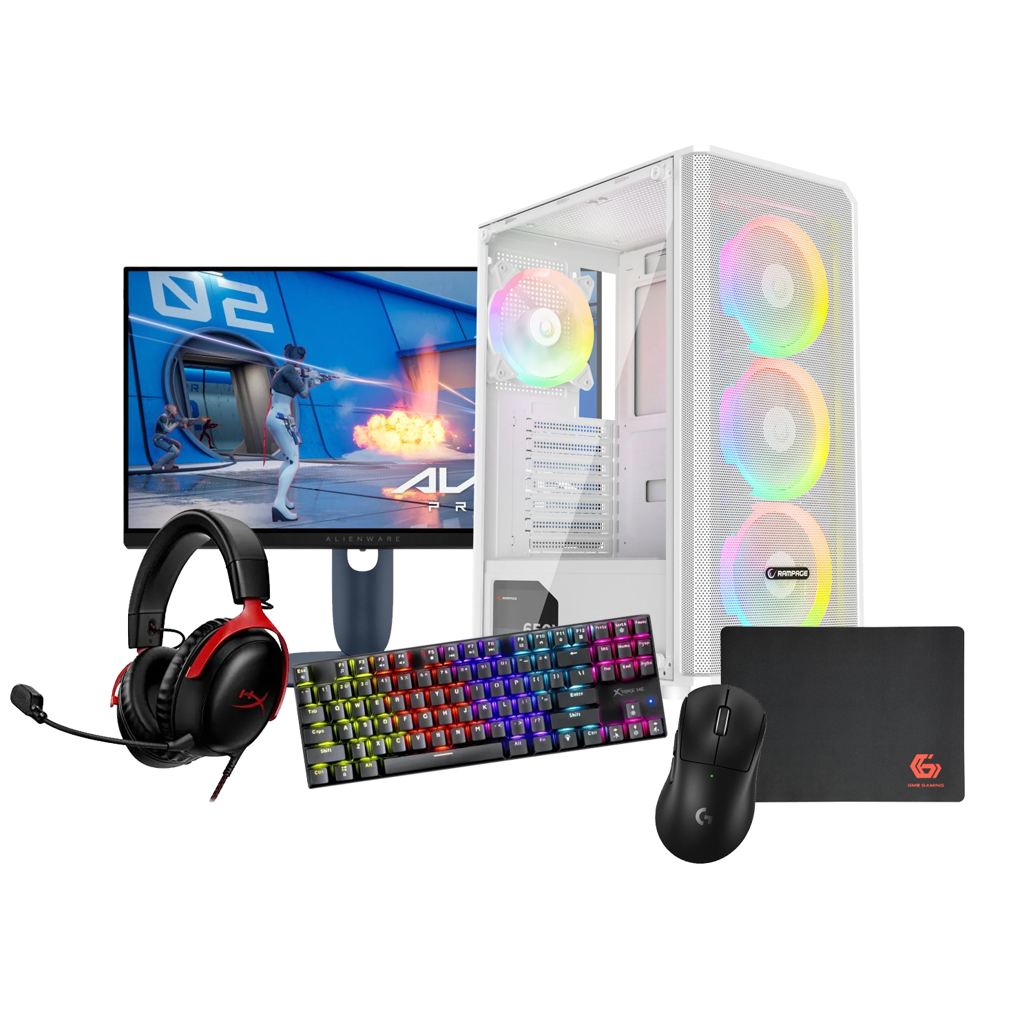 bundle-2-5 HEADSHOT BUNDLE 2 PC GAMING BLD AMD RYZEN 7 5700X GEFORCE RTX5060 8GB 16GB/512GB SSD M.2 RAMPAGE HELIOS MESH 650W WHITE - Image 1
