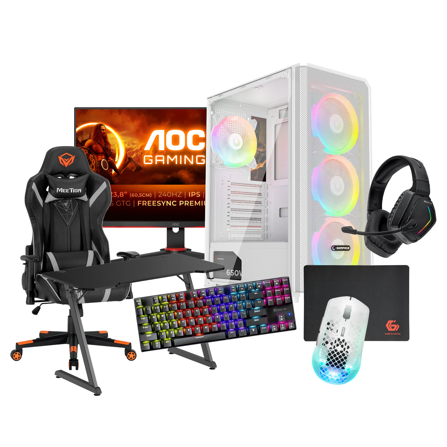 bundle-3-3 HEADSHOT BUNDLE 3 PC GAMING BLD AMD RYZEN 7 5700X GEFORCE RTX5060 8GB 16GB/512GB SSD M.2 RAMPAGE HELIOS MESH 650W WHITE - Image 1