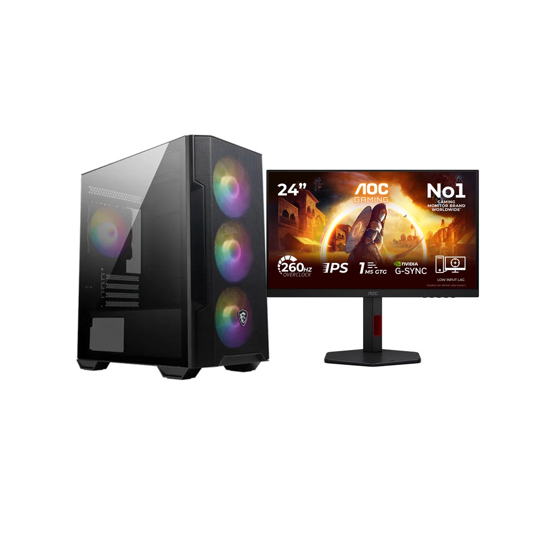 7 VORTEX BUNDLE 7 PC BLD GAMING AMD RYZEN 7 5700X GEFORCE RTX 5060 8GB 16GB DDR4 500GB SSD M2 & MONITOR GAMING 24" AOC 24G4ZRE 260Hz - Image 1
